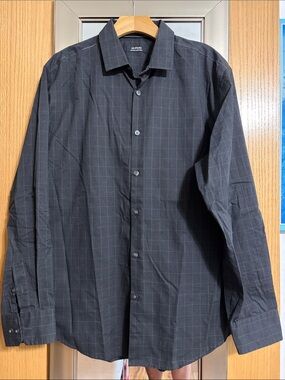 Alfani Black Windowpane long sleeve button down Dress Shirt size Large